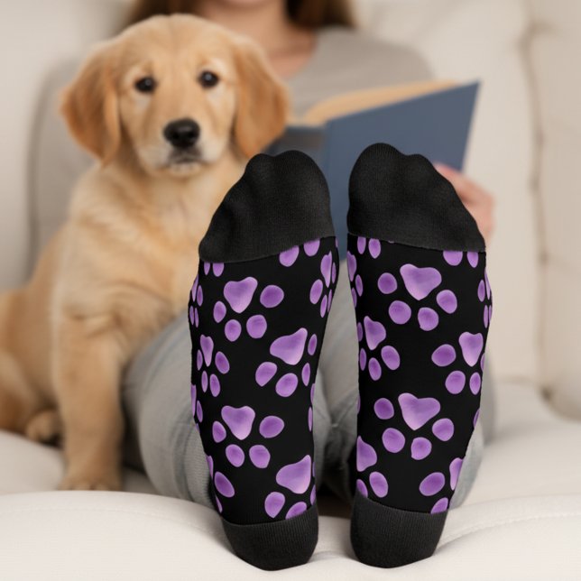 Schwarz und Lila Paste Socken (🐾Black and purple paw print socks 🐾)