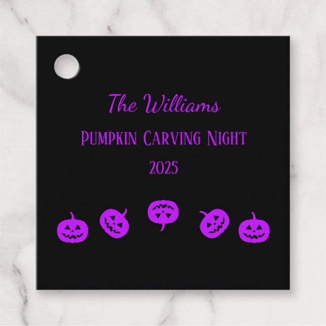 Schwarz und Lila Pumpkin Carving Night Vielen Dank Geschenkanhänger (Vorderseite)