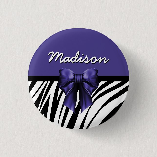 Schwarz und Lila Ribbon Bow Zebra Print Button (Vorderseite)