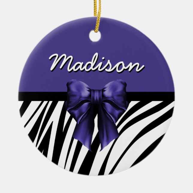 Schwarz und Lila Ribbon Bow Zebra Print Keramik Ornament (Vorne)