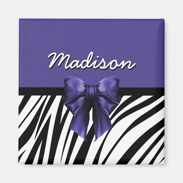 Schwarz und Lila Ribbon Bow Zebra Print Magnet (Vorne)