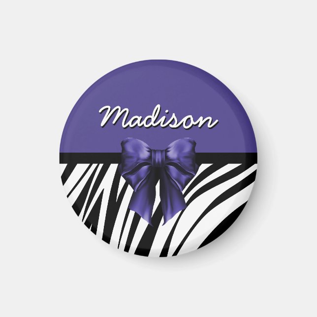 Schwarz und Lila Ribbon Bow Zebra Print Magnet (Vorne)