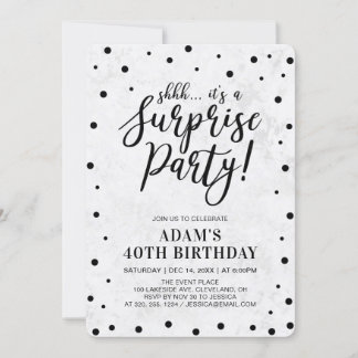 Schwarz und Marmor | Modern Surprise Birthday Part Einladung
