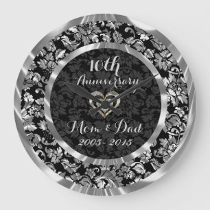 Schwarz und Metallic Silber 10. Hochzeitstag Große Wanduhr
