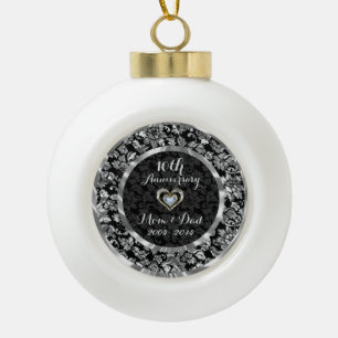 Schwarz und Metallic Silber 10. Hochzeitstag Keramik Kugel-Ornament