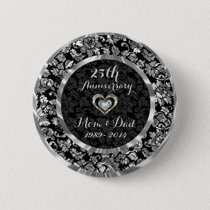 Schwarz und Metallic Silber 25. Hochzeitstag Button