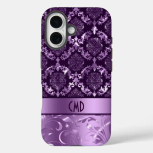 Schwarz und metallisch violette Damaststoffe & Spi iPhone 16 Hülle