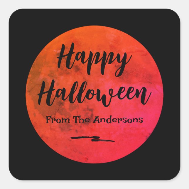 Schwarz und Orange Beängstigend Full Moon Happy Ha Quadratischer Aufkleber (Vorderseite)