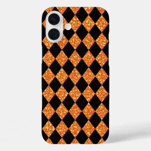 SCHWARZ- UND ORANGE-GLITZER SEHEN HALLOWEEN PATTER iPhone 16 PLUS HÜLLE