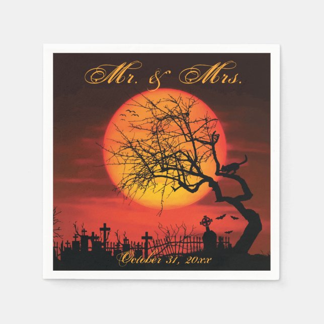 Schwarz und Orange Halloween Hochzeit Napkins Serviette (Vorderseite)