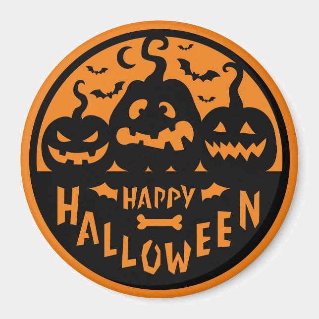 Schwarz und Orange Happy Halloween Magnet (Vorne)