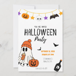 Schwarz und Orange Illustrative Halloween Einladun Einladung