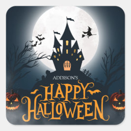 Schwarz und Orange Illustrative Happy Halloween Quadratischer Aufkleber