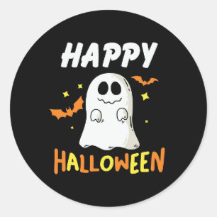Schwarz und Orange mit Geist Frohes Halloween Runder Aufkleber