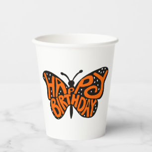 Schwarz und Orange Monarch Butterfly zum Geburtsta Pappbecher