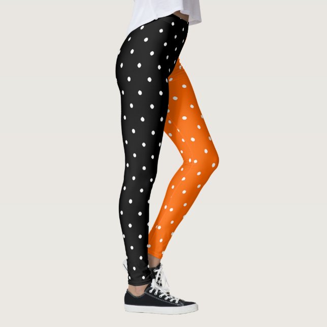 Schwarz und Orange Polka Punkte Halloween Leggings (Rechts)