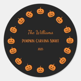 Schwarz und Orange Pumpkin Carving Night Runder Aufkleber