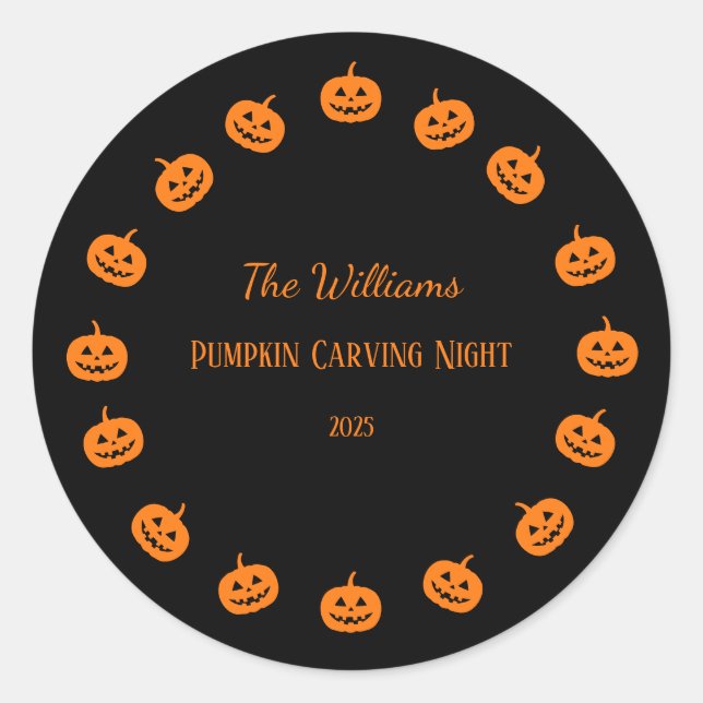 Schwarz und Orange Pumpkin Carving Night Runder Aufkleber (Vorderseite)
