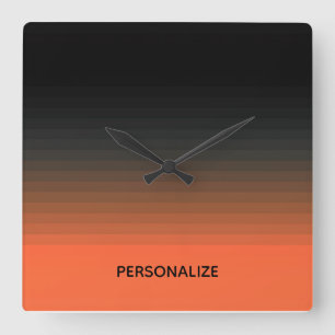 Schwarz und Orange Quadratische Wanduhr