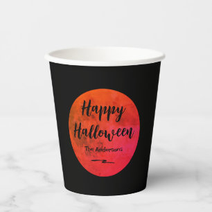 Schwarz und Orange Spooky Full Moon Happy Hallowee Pappbecher