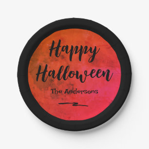 Schwarz und Orange Spooky Full Moon Happy Hallowee Pappteller