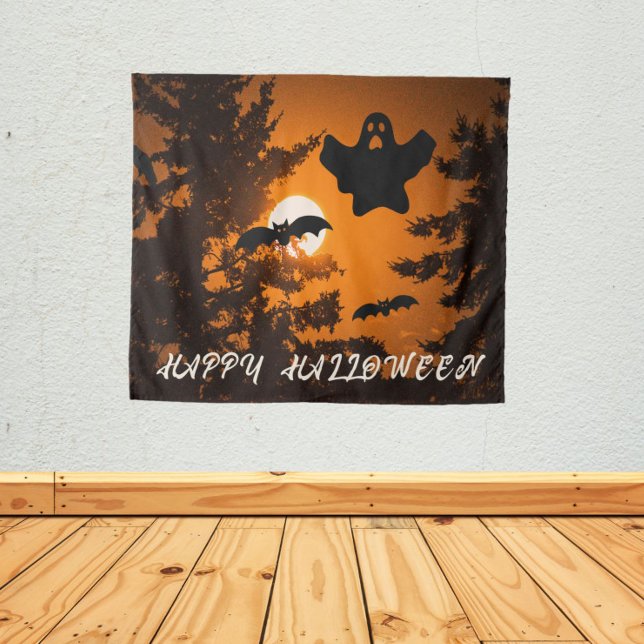 Schwarz und Orange Spooky Halloween Night Szene Wandteppich (In Situ Wall)