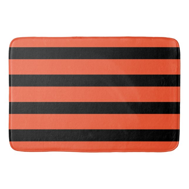 Schwarz und Orange Stripes Retro Muster Badematte (Vorderseite)