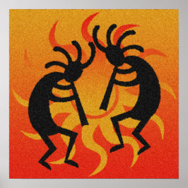 Schwarz und Orange Südwest Kokopelli Stammesonne Poster
