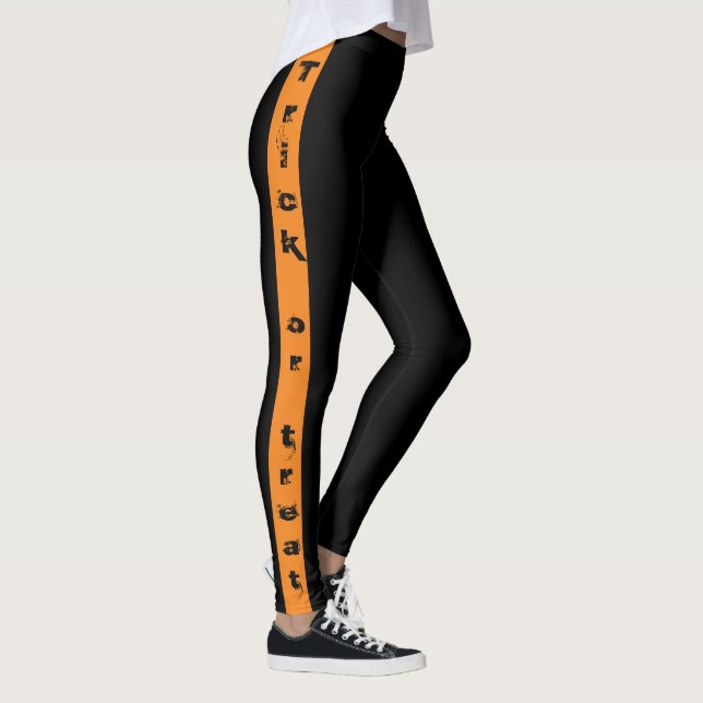 Schwarz und Orange Trick oder Treat Halloween Leggings (Rechts)