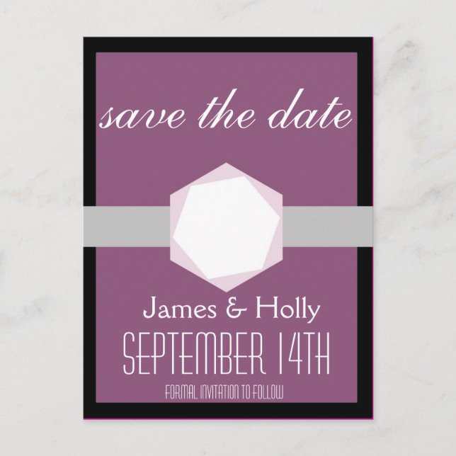 Schwarz und Orchid Save the Date Postkarte (Vorderseite)