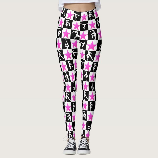 SCHWARZ UND PINK SUPER STAR GYMNASTICS LEGGINGS (Vorderseite)