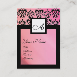 SCHWARZ- UND PINKSILK-DAMASK-SQUARE-MONOGRAMM VISITENKARTE