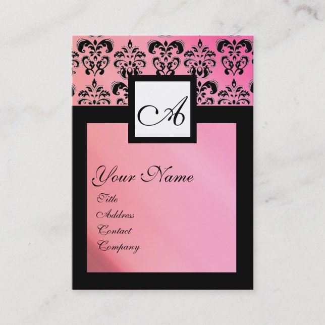 SCHWARZ- UND PINKSILK-DAMASK-SQUARE-MONOGRAMM VISITENKARTE (Vorderseite)