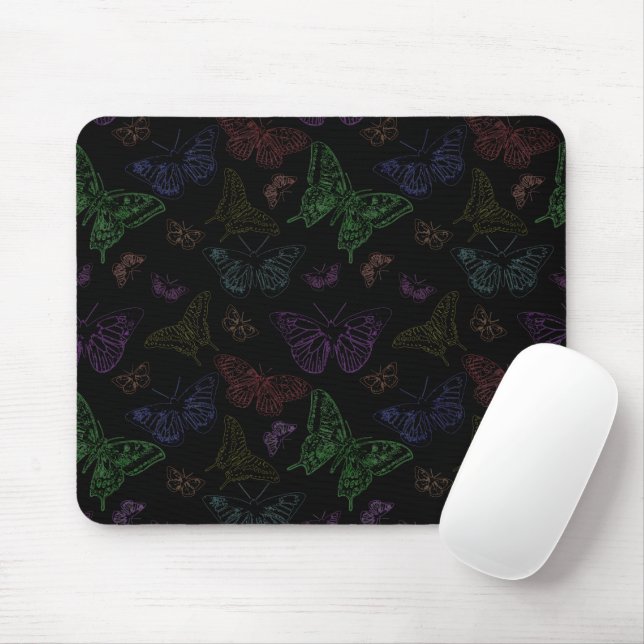 Schwarz- und Regenbogenfarbene Schmetterlinge Mousepad (Mit Mouse)