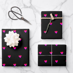 Schwarz und Retro rosa Niedliche, schmale Herzen M Geschenkpapier Set