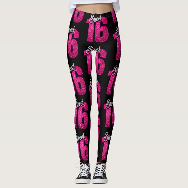 Schwarz-und Rosa-"Bonbon 16" Leggings (Vorderseite)