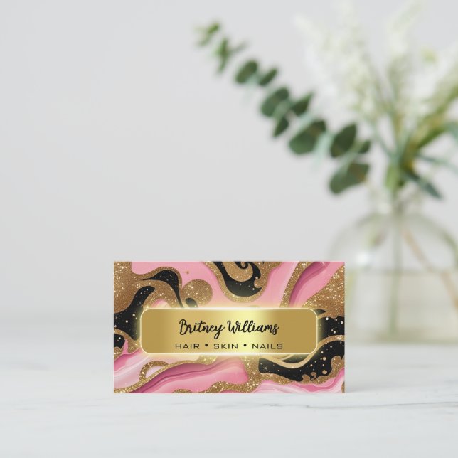 Schwarz und rosa Gold Achat Visitenkarte (Stehend Vorderseite)