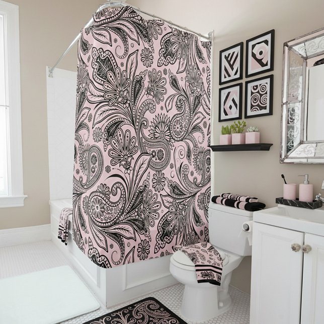 Schwarz und rosa Paisley  Duschvorhang (Von Creator hochgeladen)