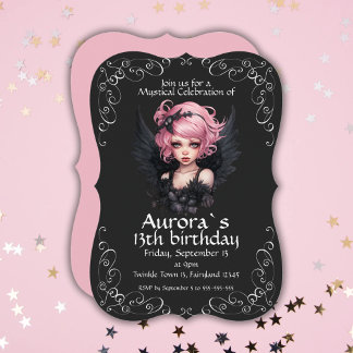 Schwarz und Rosa Pastellfarben Goth Fairy 13. Gebu Einladung