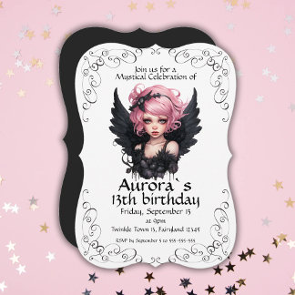 Schwarz und Rosa Pastellfarben Goth Fairy 13. Gebu Einladung