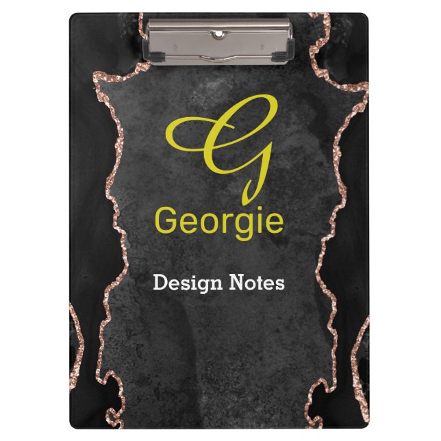 Schwarz und Rose Gold Agate Klemmbrett (Vorderseite)