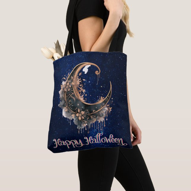 Schwarz und Rose Gold Crescent Moon Halloween (Von Nahem)