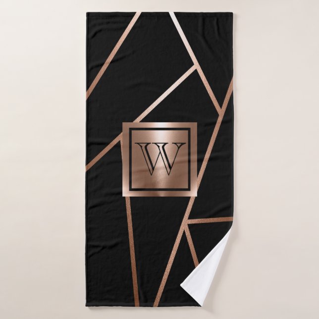 Schwarz und Rose Gold Geometric Badhandtuch Set (Badehandtuch)