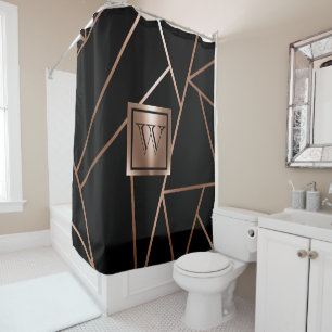 Schwarz und Rose Gold Geometric Duschvorhang