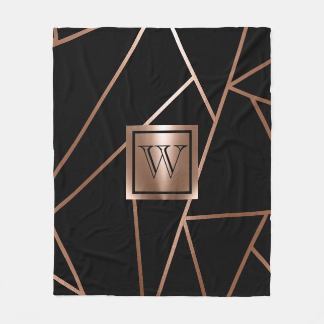 Schwarz und Rose Gold Geometric Fleecedecke (Vorderseite)