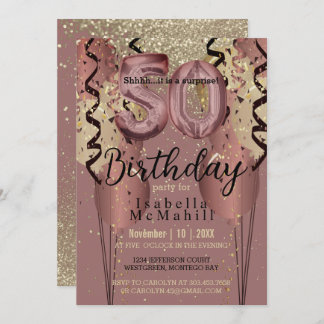 Schwarz und Rose Gold Glitzer 50. Geburtstag Einladung