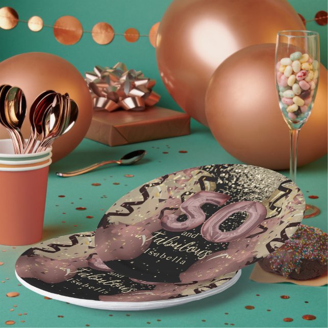 Schwarz und Rose Gold Glitzer 50. Geburtstag Pappteller (Multi)