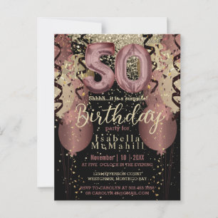 Schwarz und Rose Gold Glitzer 50. Geburtstag Postkarte