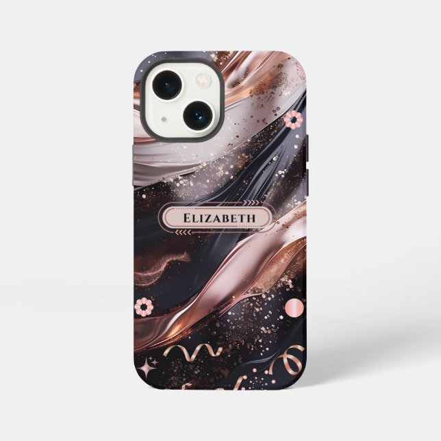 Schwarz und Rose Gold Hintergrund Personalisiertes iPhone Hülle (Rückseite)