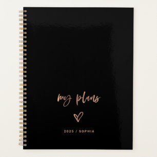 Schwarz und Rose Gold Lässiges Drehbuch und Herz Planer